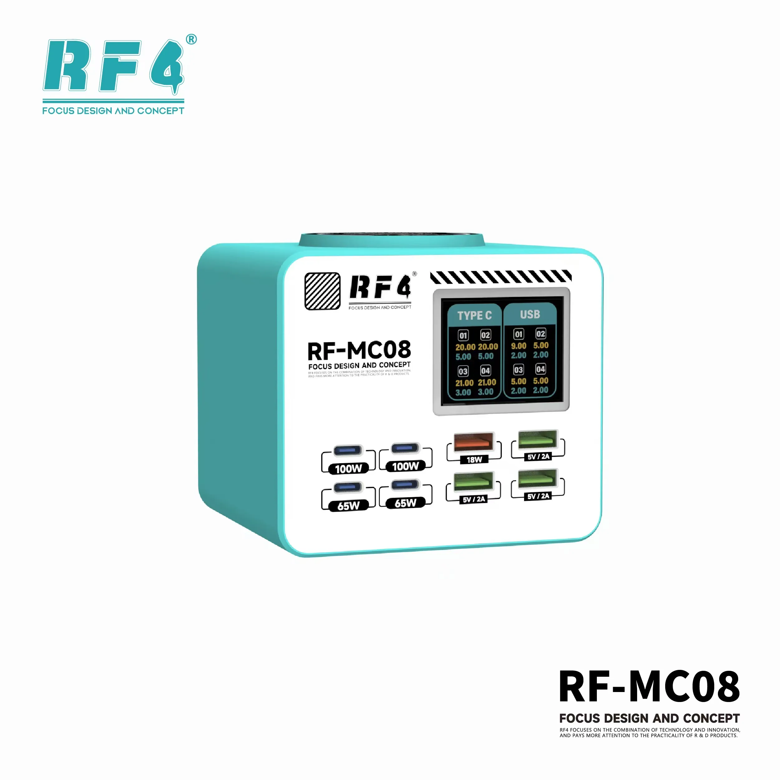 RF4 RF-MC08 150W Smart Full-color LCD Display Multi-Port Charger (1) RF4 RF-MC08 150W Smart Full-color LCD Display Multi-Port Charger