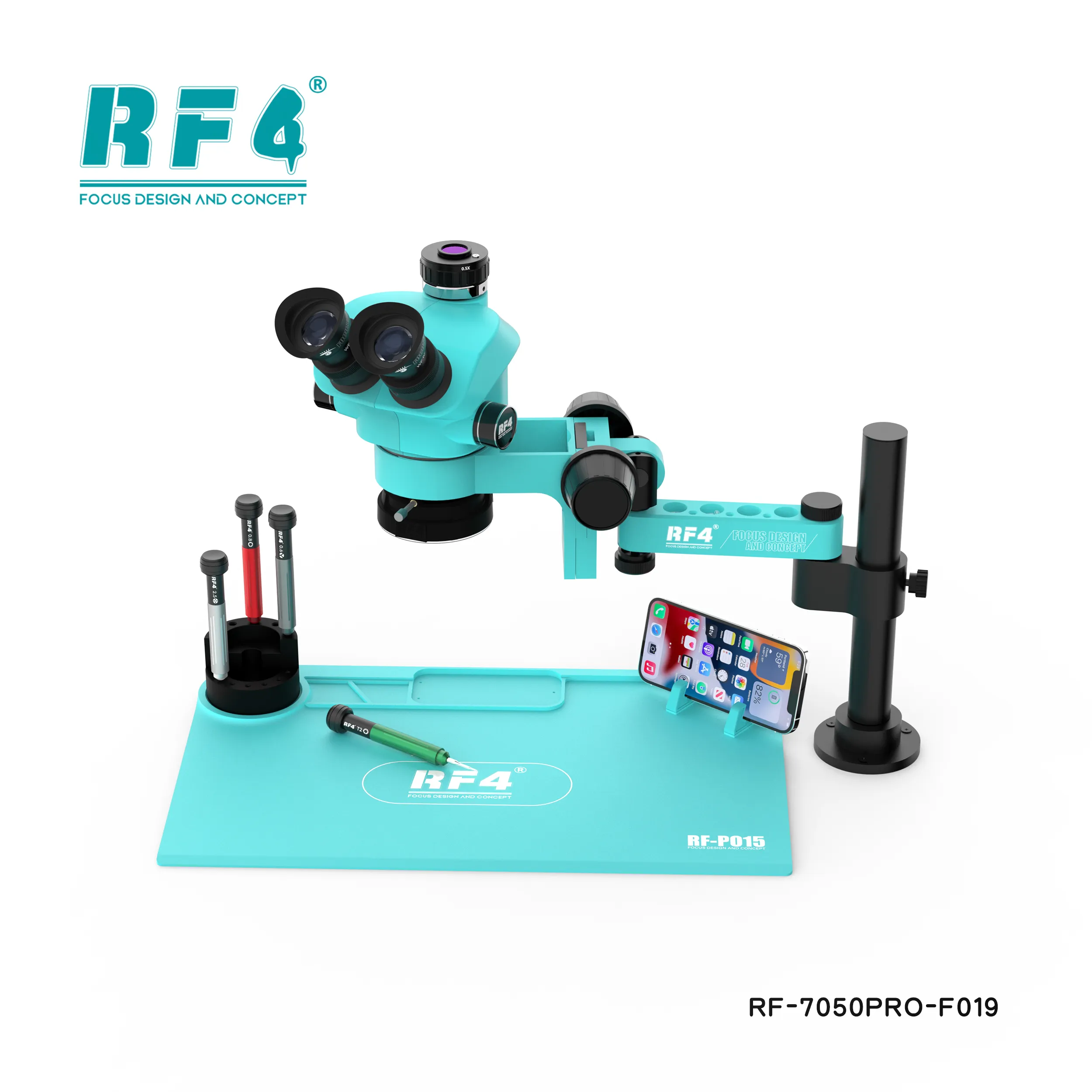 RF4 RF7050 PRO-FO19 360° Adjustable Universal Rotating Lifting Microscope With Silicone Pad (1) RF4 RF7050 PRO-FO19 360° Adjustable Universal Rotating Lifting Microscope With Silicone Pad